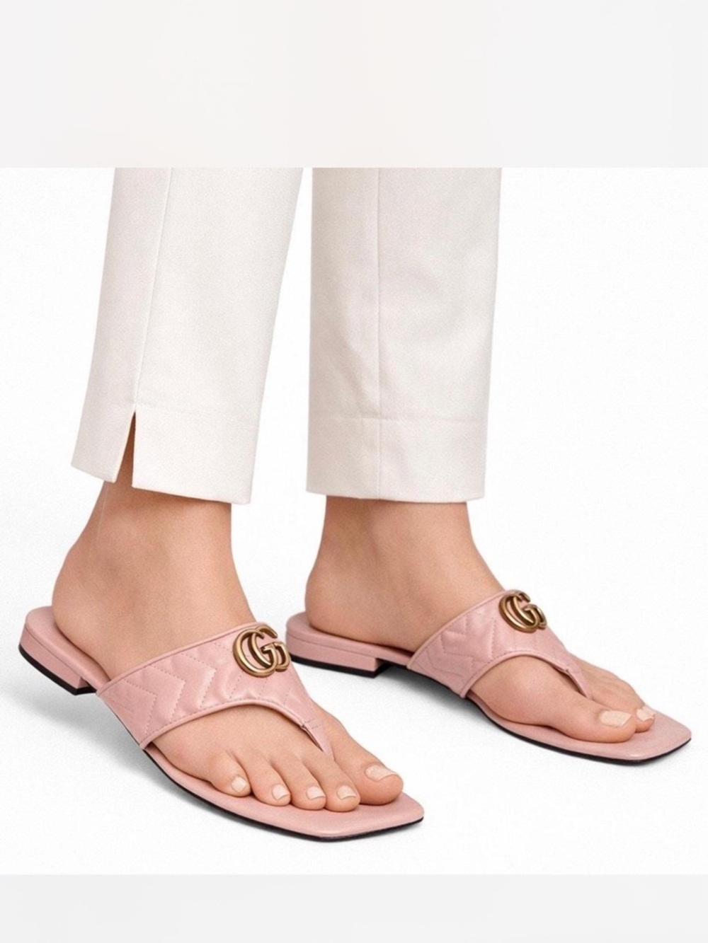 Gucci Pink Marmont Quilted Leather Thong Sandal perfect pink 39.5 - Picture 10 of 10